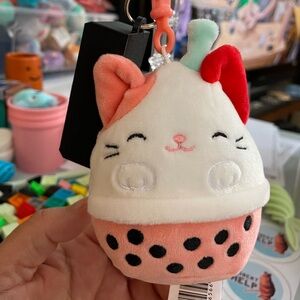 Roxy the Boba Cat Squishmallow Keychain with coordinating keyboard clicker